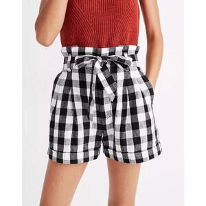 NWOT Madewell Black and White Gingham Cotton Linen Blend‎ Belted Shorts Size 0